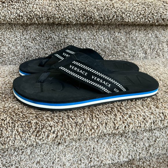 VERSACE Men\'s Black Web Stripes Flip Flops . main image 14